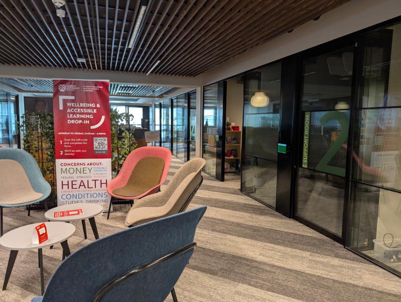 chairs and a pop-up, Drop-In area