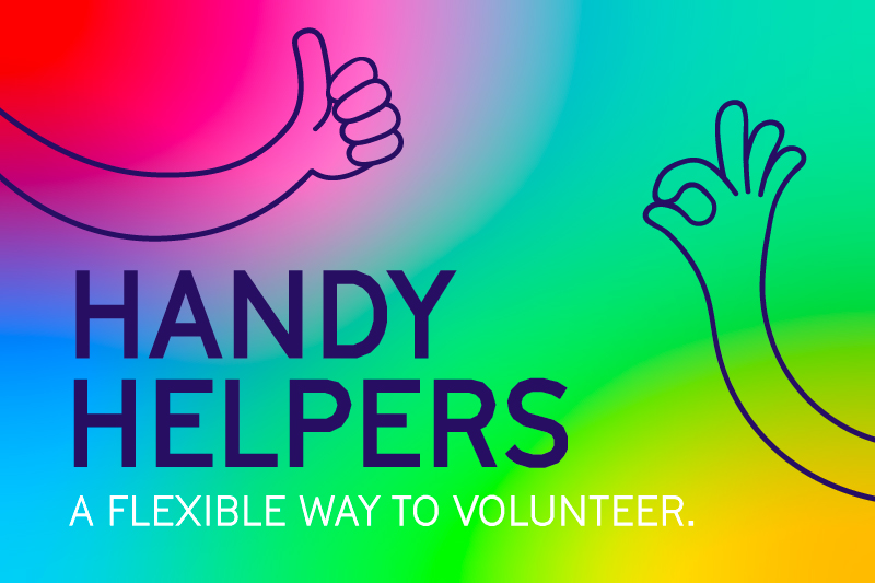 Graphic which says, "Handy Helpers: A flexible way to volunteer."