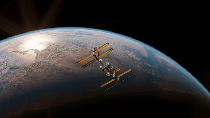 Satellite hovering above earth