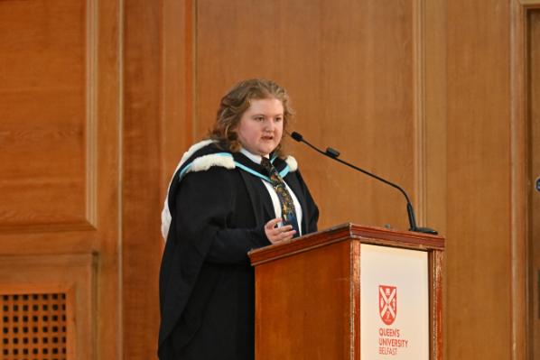 21. Zara Meadows delivers closing remarks, inspiring fellow graduates and guests with a message of pride, perseverance and purpose.