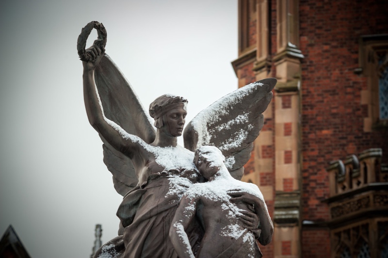 Statue on memorial outside Queen's