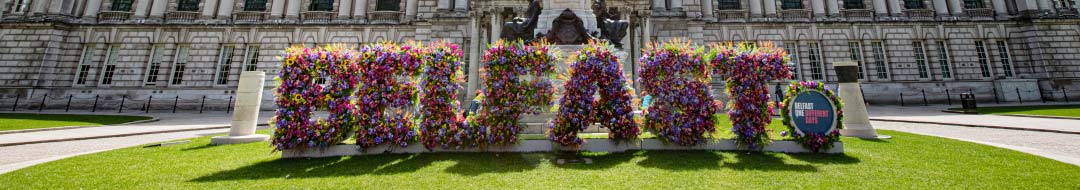 Belfast sign made out of flowers