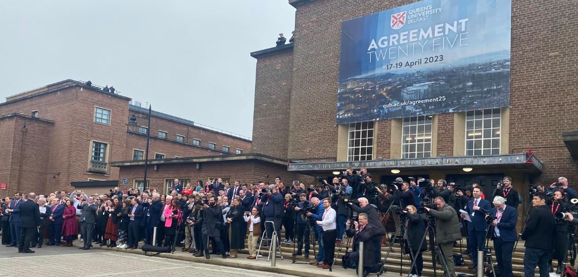 World media at the Agreement 25 Conference at Queen's University Belfast