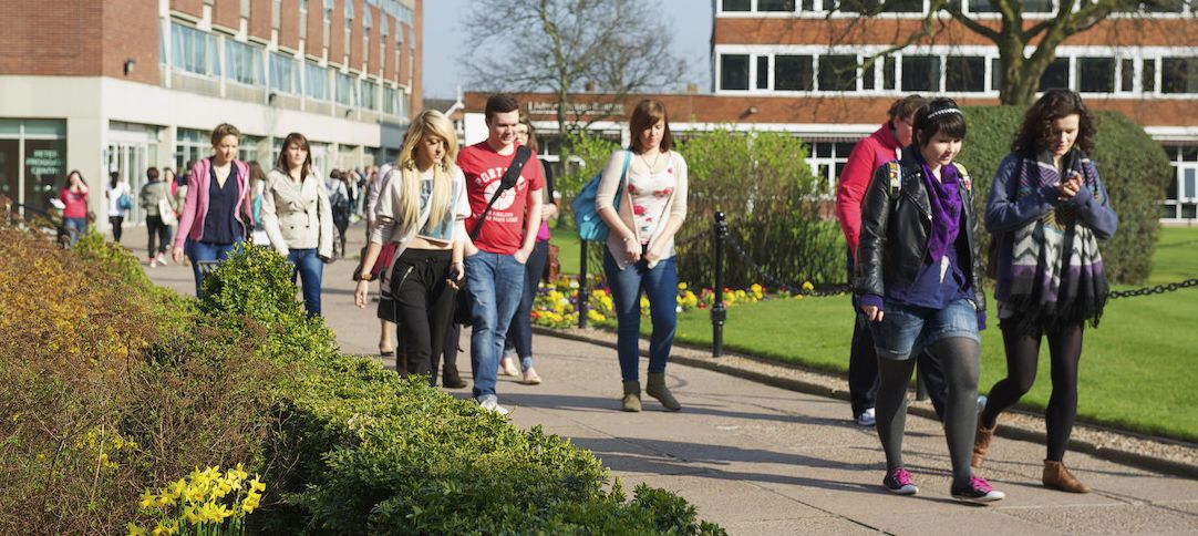 Students walking through quad