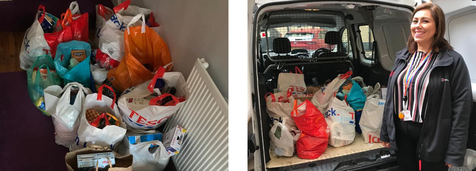 Shopping bags and a staff member with shopping in the boot