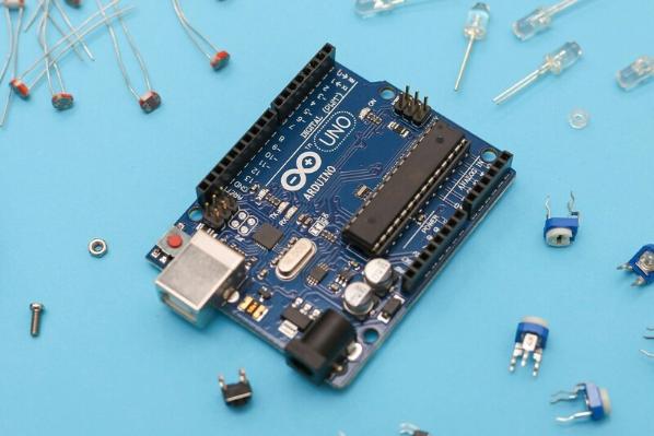 Circuit board on blue background