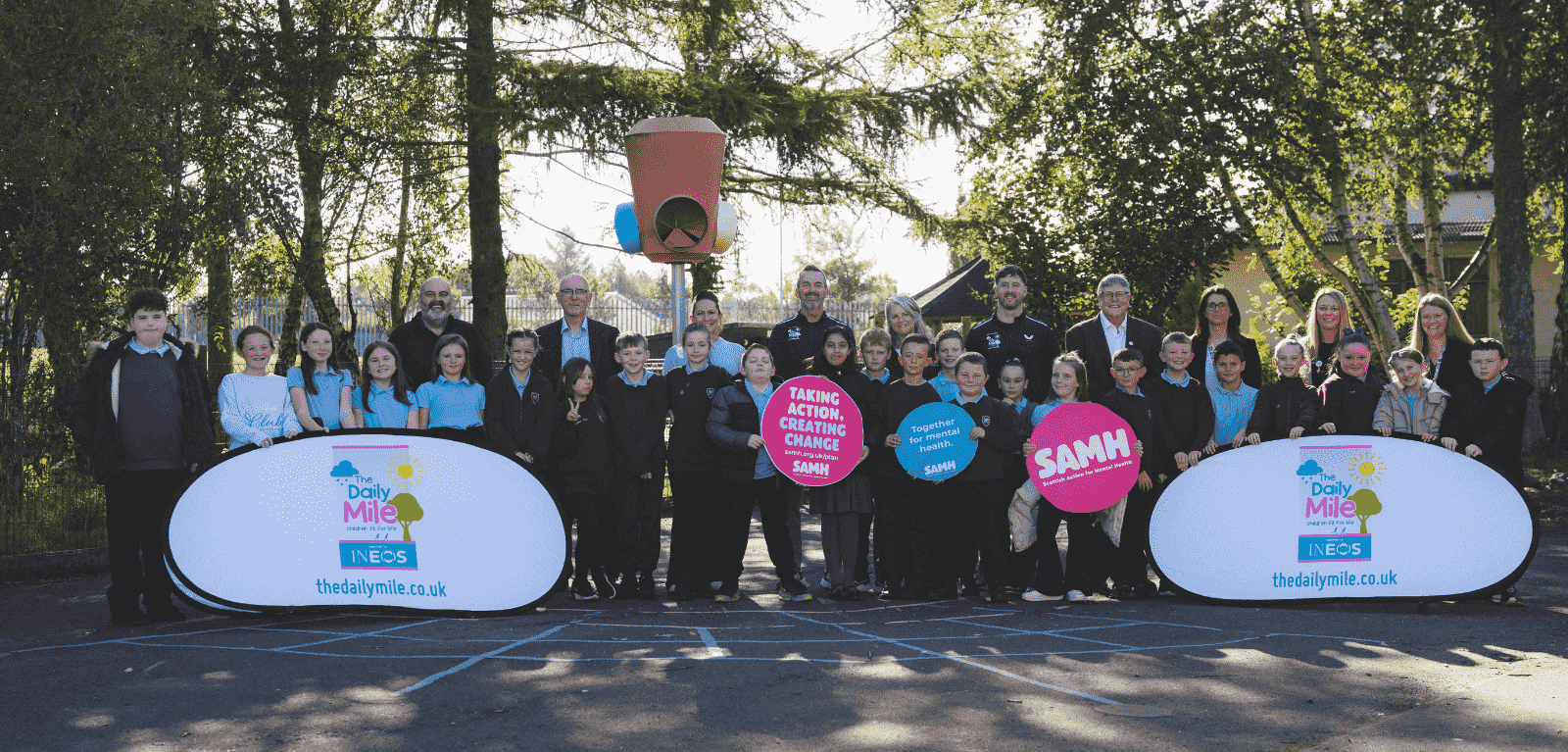 A group of children pictured taking part in the Daily Mile physical activity