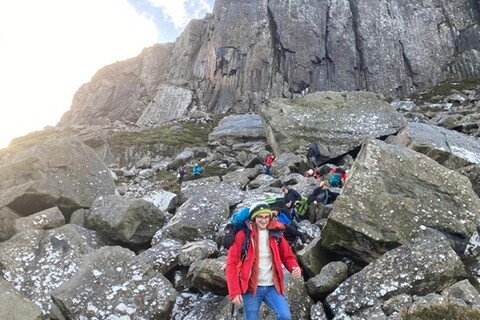 Students at bouldering trip in Fair Head