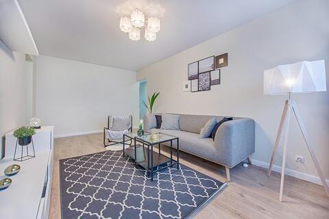 Living room decorated with grey sofa and rug