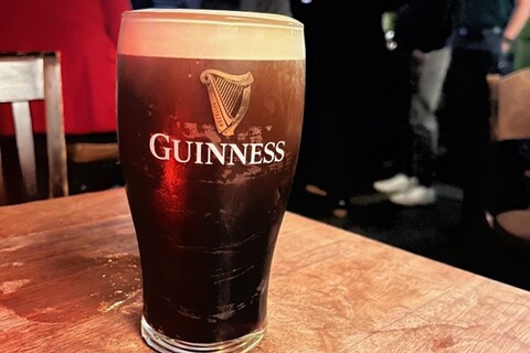 Pint of Guinness on table