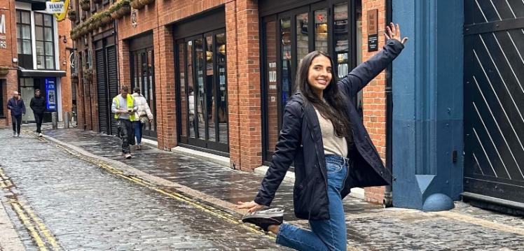 Student Isa outside the Harp Bar