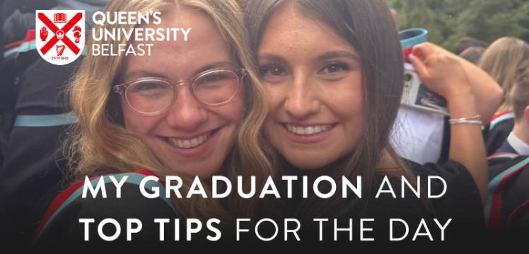 Student Kathryn and her female friend hugging on Graduation day