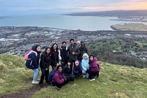 Student Madhurya and friends at the top of Cave Hill