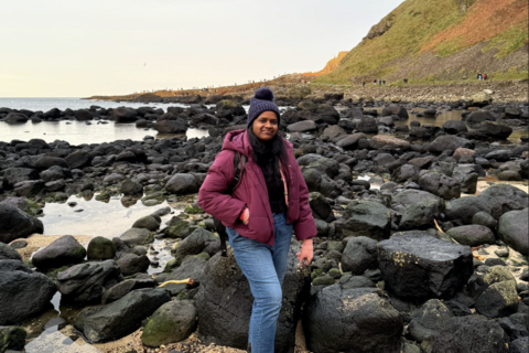 Student Madhurya at the Giant's Causeway