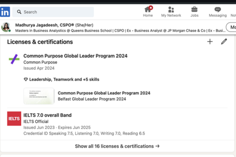 Madhurya Linkedin certifications