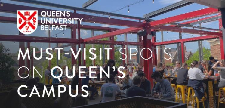 Vlog thumbnail showing the Queens SU bar terrace