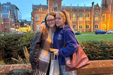 Student Niamh and friend standing in front of the Lanyon