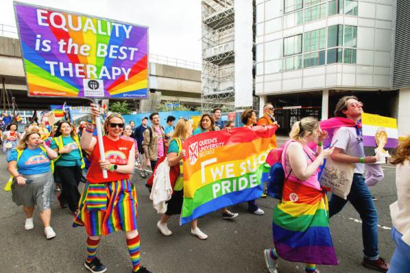 Staff and students at Pride parade 2023