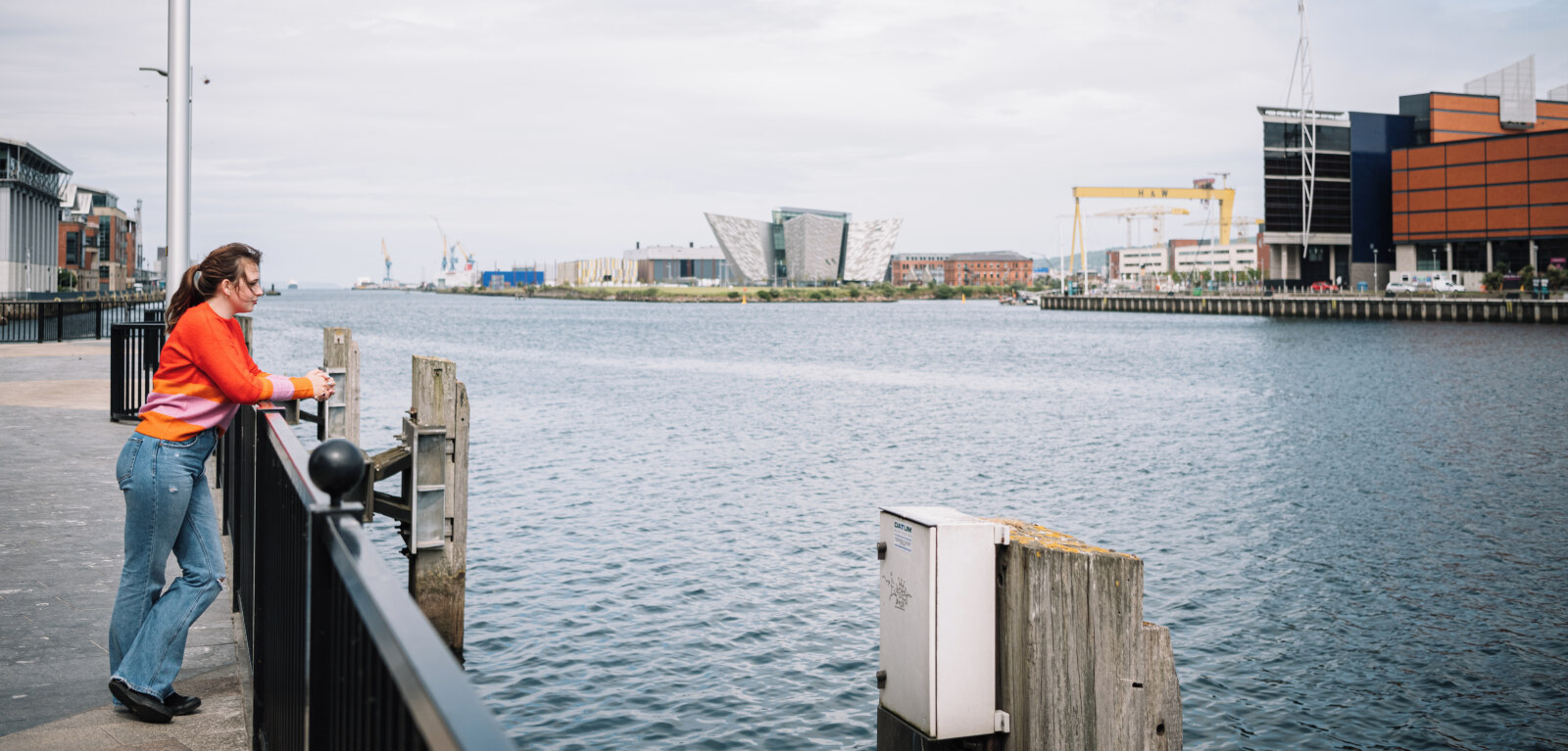 Student overlooking the Titanic Quarter