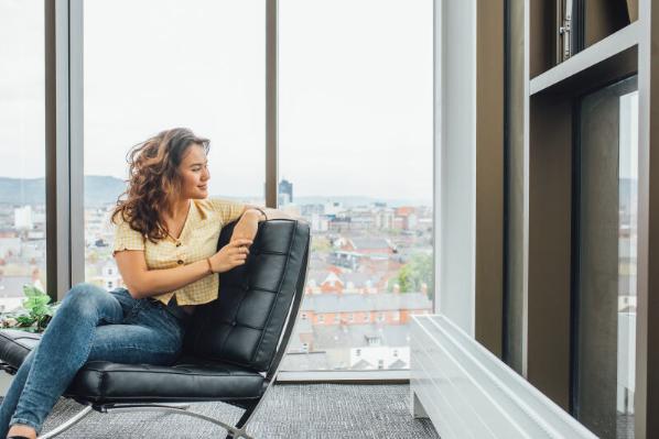 Student sitting in the Wellbeing Room