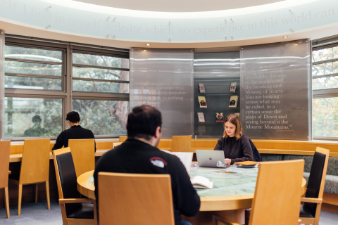 Multiple students study inside the CS Lewis Reading Room