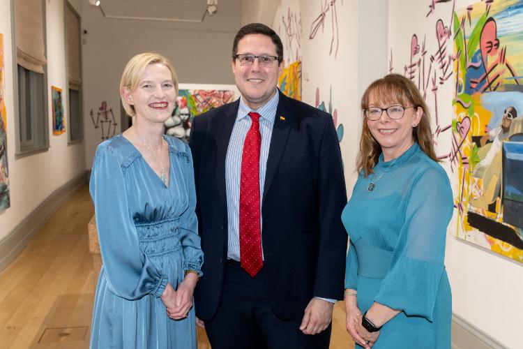 Professor Isabel Torres; Mr José Lázaro, Honorary Vice Consul of Spain in Belfast; and Professor Nola Hewitt-Dundas, pictured (L-R) in Naughton Gallery.