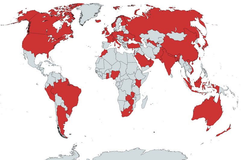 MAP of world showing SSESW links