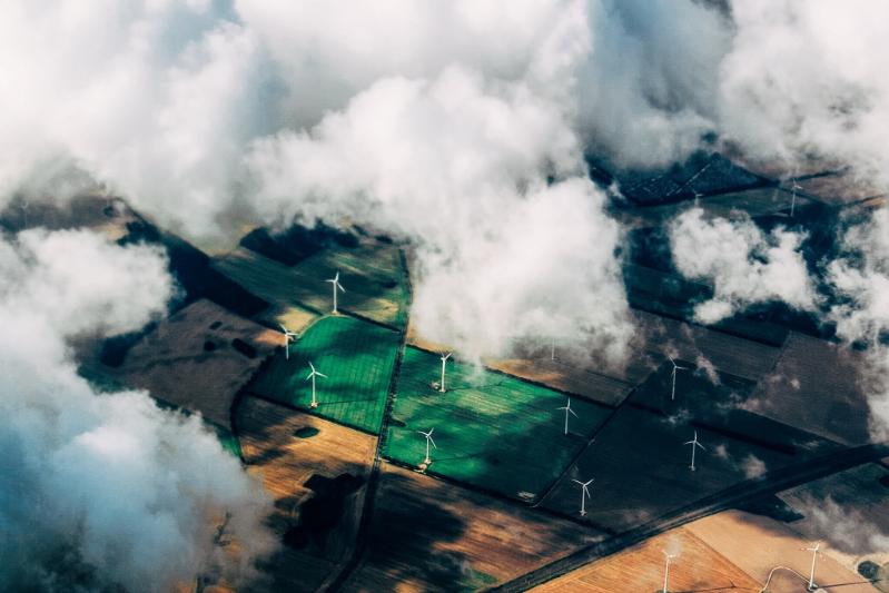 Aerial view of wind turbines