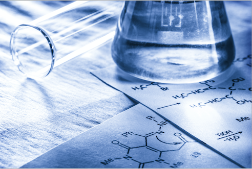 A conical flask and chemical structures