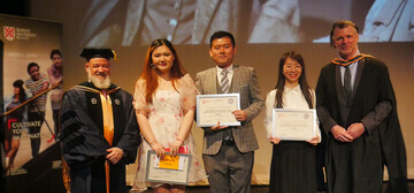 Left to right Dr Kurt Taroff, Yilin Cao, Fangzhou Yang, Ya Li, Frank Delaney