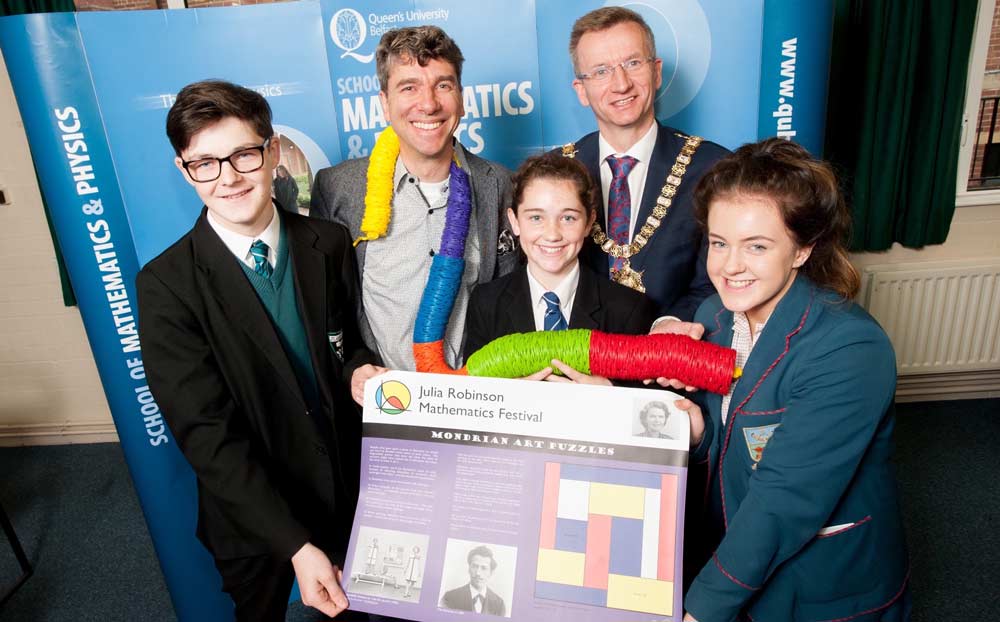 Julia Robinson with students in a Math Festival group photo