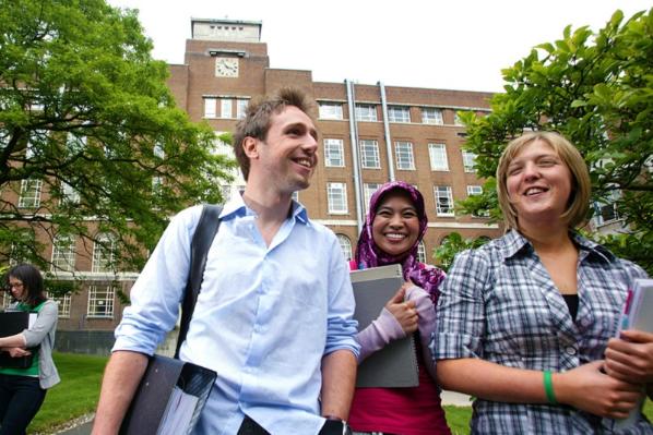 Three Students in DKB Quad (1 male, 2 female)