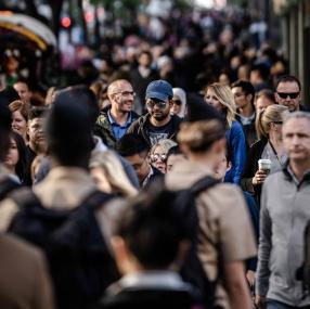 A crowded street during daylight