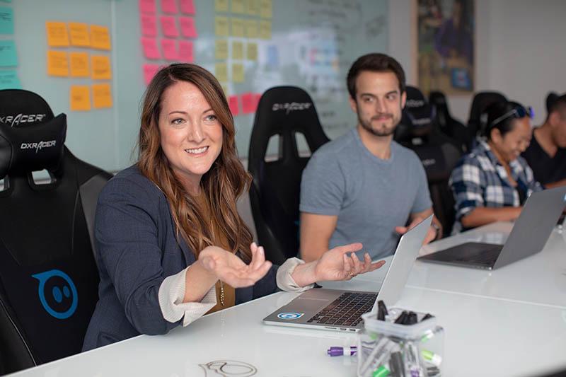 Employer at computer