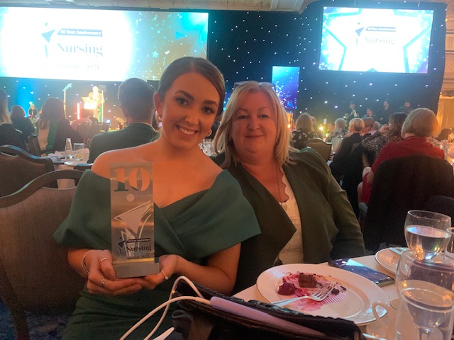 Stephanie Craig receiving award at Student Nursing Times Awards 2021