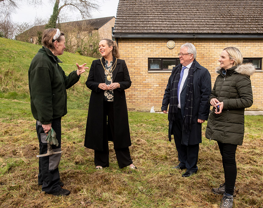 Lord Mayor Cllr Kate Nicholl chatting with Eileen Sung, Michael Alcorn and Sara Lynch