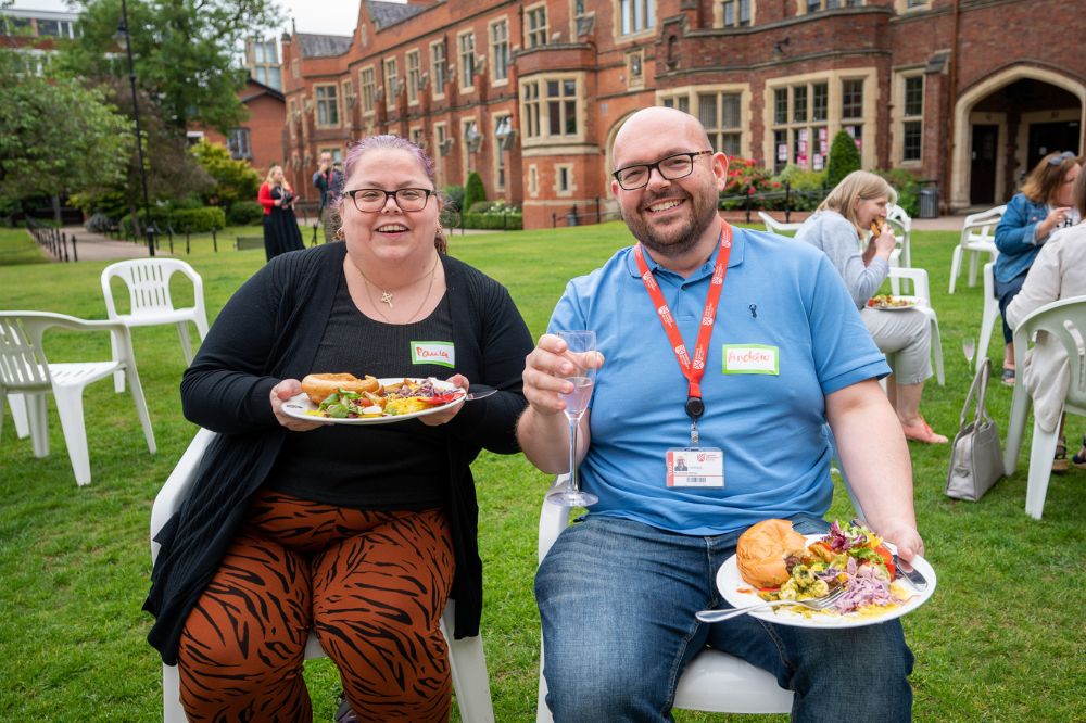 Staff carers enjoying a barbecue on Queen's quadrangle