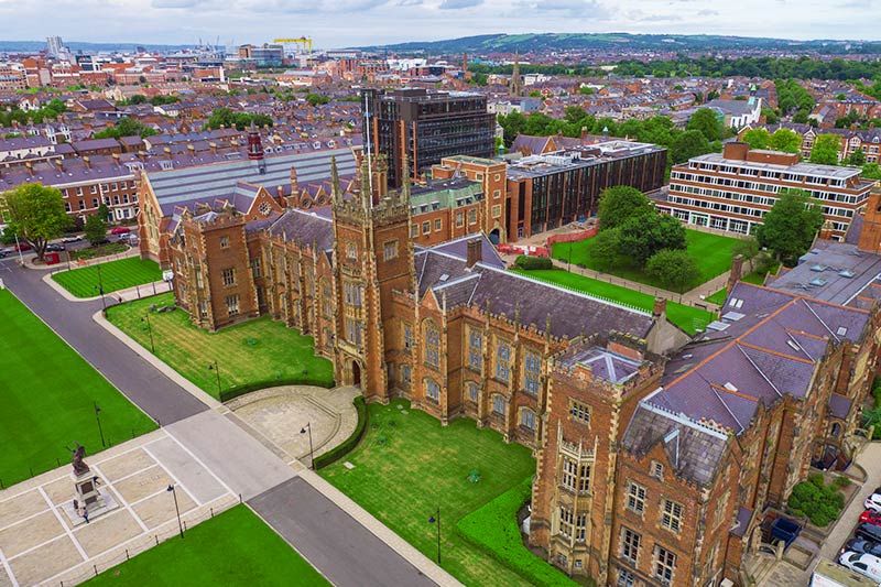 The lanyon building with views of Belfast in the background