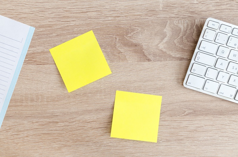 key board and post it notes