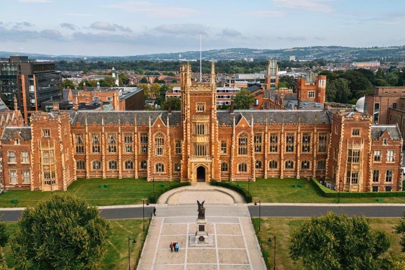 elevatd view of Queens University Belfast from the west taking in the wider Queens Quarter