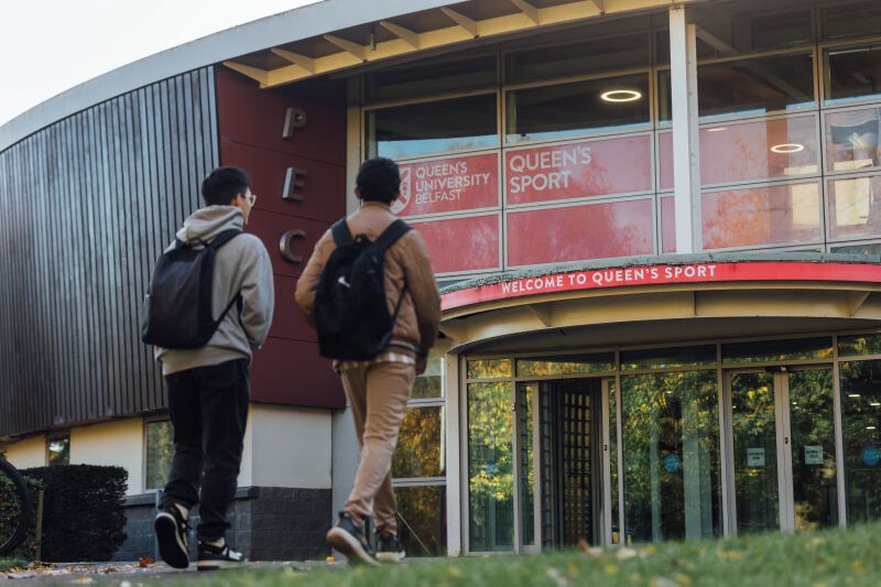 Two students walk into the PEC