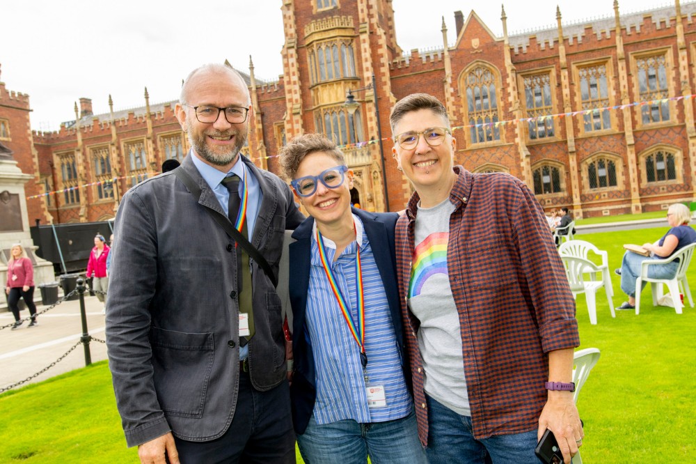 staff members celebrating Belfast Pride at Queen's Pride Picnic 2024