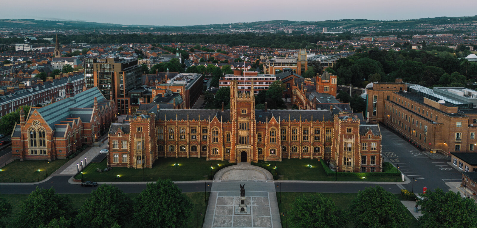 Drone angle of Queen's University Lanyon building